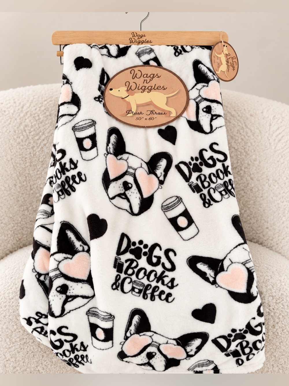 Plush Throw Blanket - White with Pink Accents